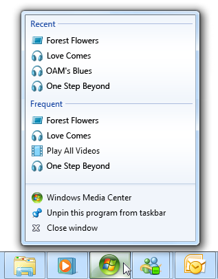 screenshot della jump list con elementi di gruppo ripetuti 