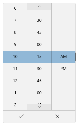 Selezione tempo che mostra incrementi di 15 minuti.