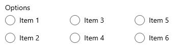 Sei pulsanti di opzione disposti in tre colonne
