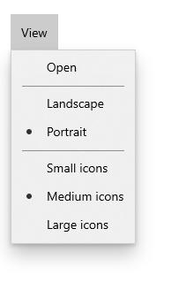 Due gruppi di voci a comparsa del menu di opzione all'interno di una voce della barra dei menu Visualizza