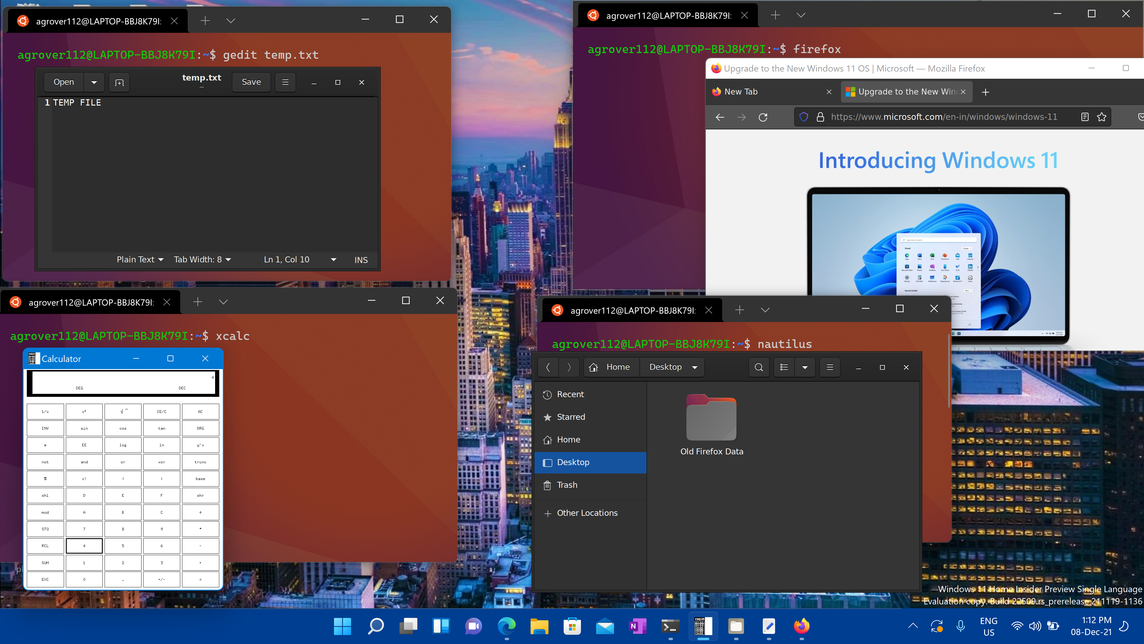 Screenshot delle app Linux e Windows aperte in un desktop