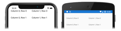 Screenshot di una griglia con contenuto disposto in colonne e righe, in iOS e Android