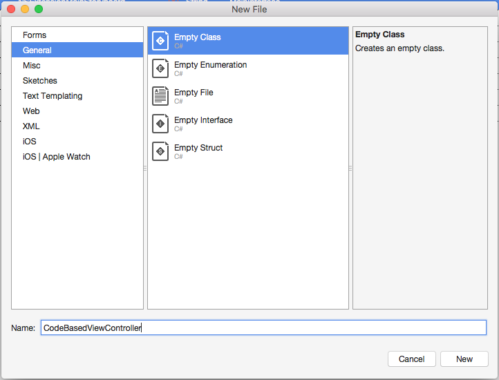 Aelect il progetto DaysRemaining, aggiungere una nuova classe e chiamarla CodeBasedViewController
