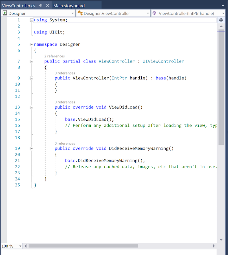 The code for a view controller The code for a view controller