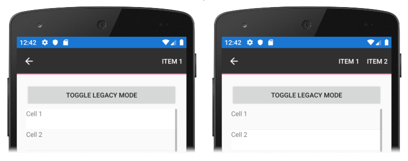 Screenshot della modalità legacy ViewCell disabilitata in Android