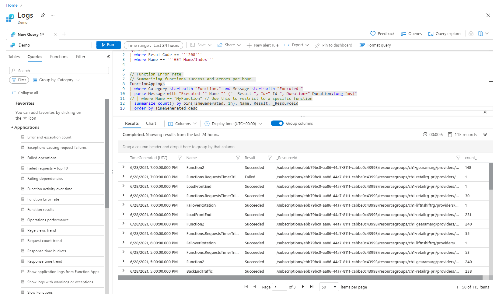 Screenshot that shows the query results table.
