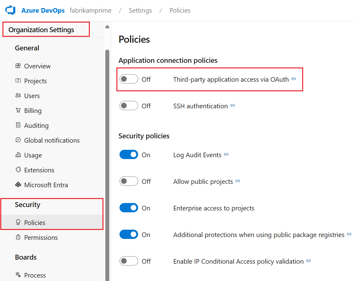 組織の設定に対して OAuth を使用してサード パーティのアプリケーション アクセスを有効にする