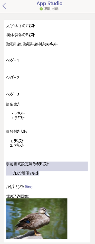 iOS クライアントの HTML 形式を示すスクリーンショット。