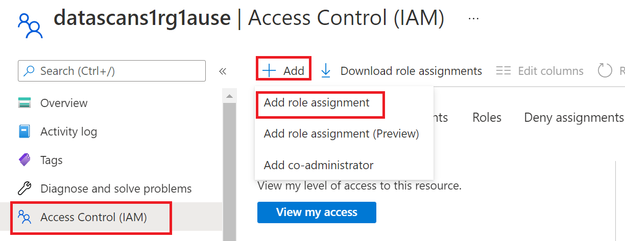 ロールの割り当てを追加するためのAzure portalのセクションを示すスクリーンショット。