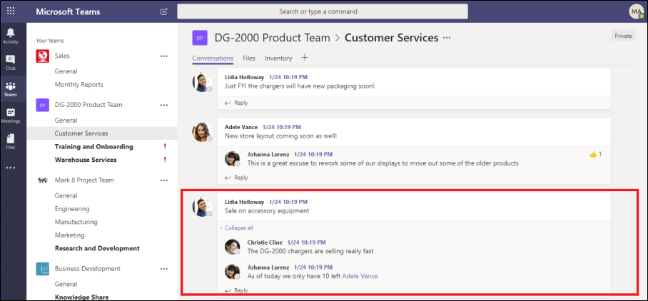 Microsoft Teams チャネル会話。