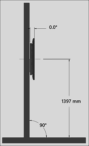 Surface Hub 2S または Surface Hub 3 壁マウント側面図の 50 インチ モデル。