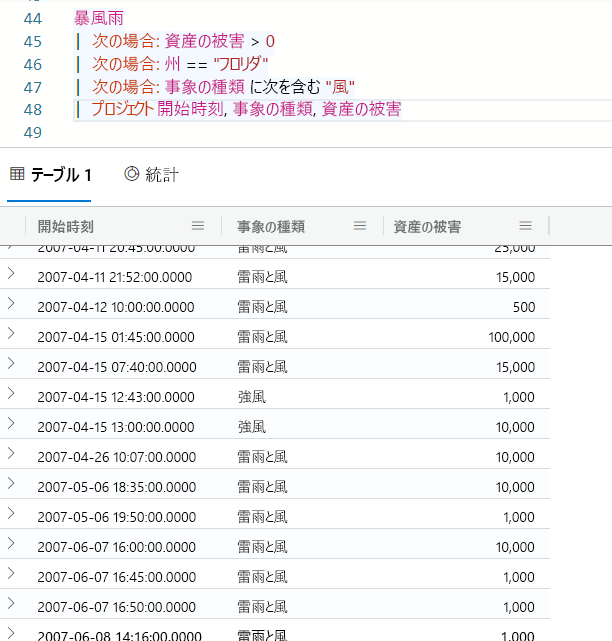 Screenshot of query results for where and has operators.