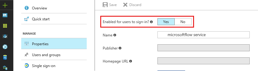 [ユーザーのサインインが有効] フィールドが [はい] に設定されていることを確認するスクリーンショット。