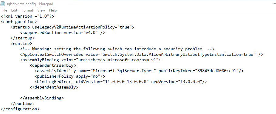 SQL Server 2016 インスタンスの例を示すスクリーンショット。