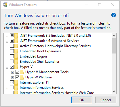 Windows programs and features dialogue box