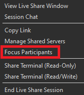 Screenshot that shows the Focus menu options.