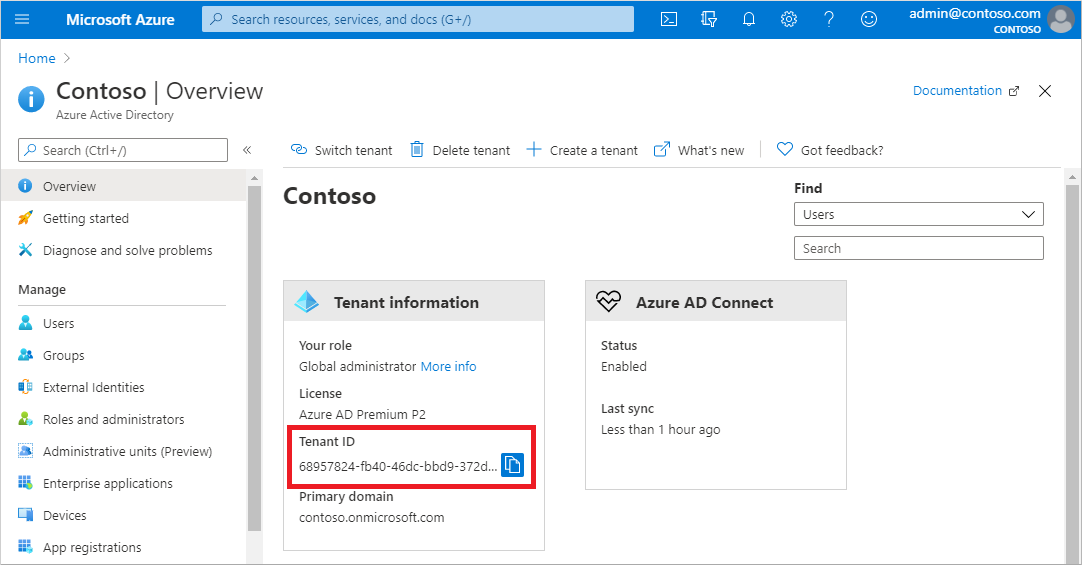 Microsoft Entra 管理センターからテナント ID を取得する