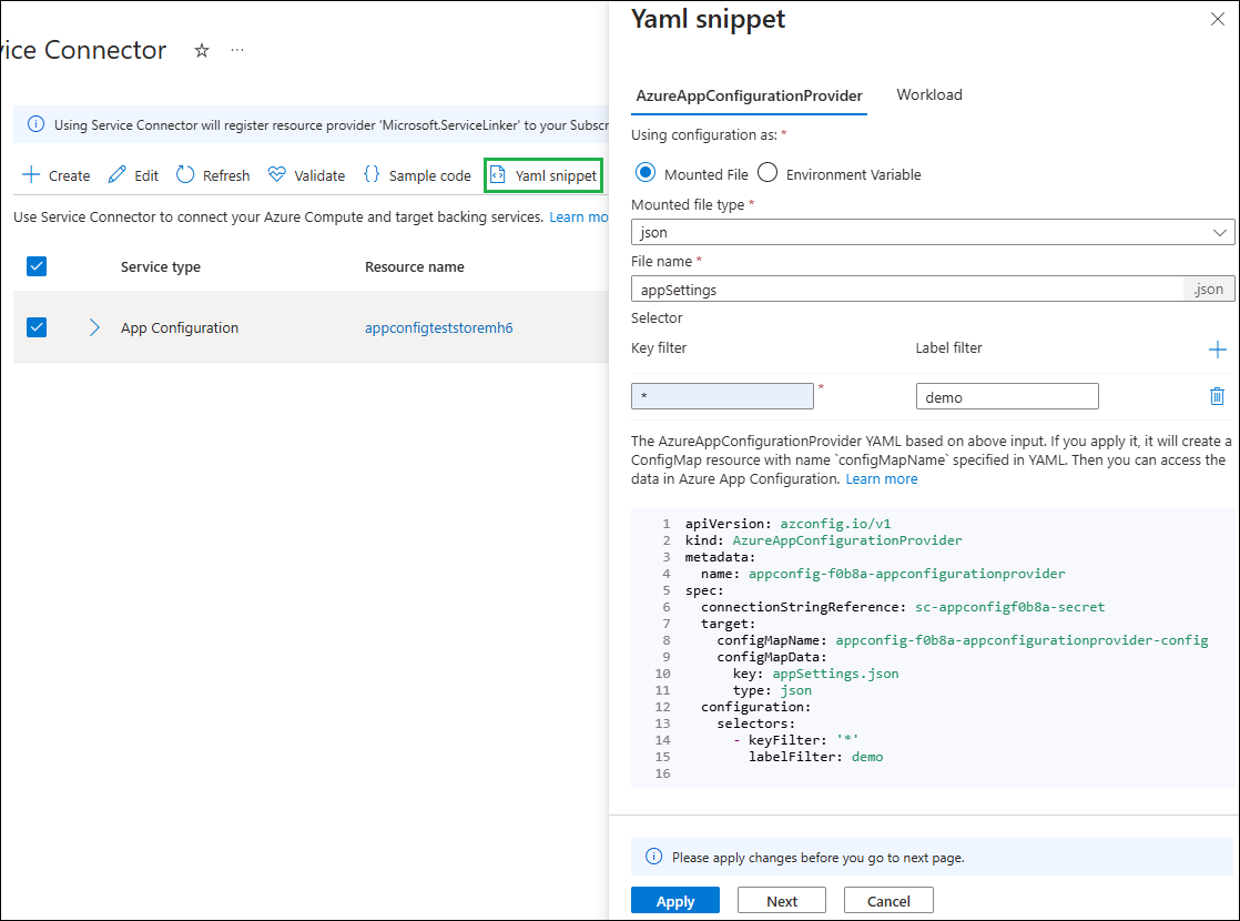 AzureAppConfigurationProvider を示すスクリーンショット。
