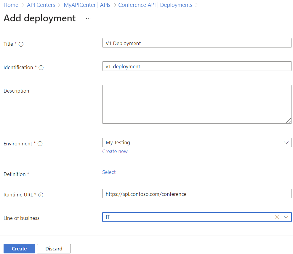 ポータルでの API デプロイの追加のスクリーンショット。