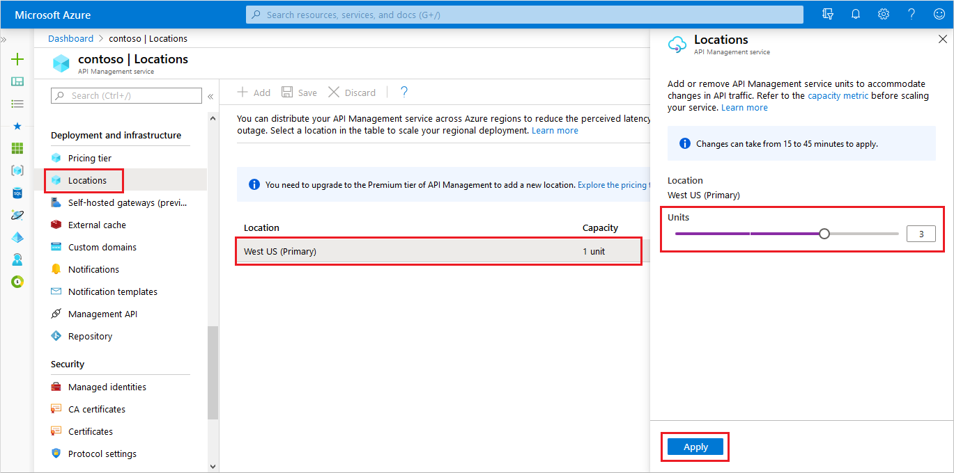 Azure ポータルで API マネジメント サービスをスケーリングする