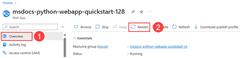 Azure portal で Web アプリをリセットする方法を示すスクリーンショット。
