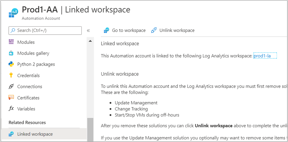 Log Analytics ワークスペースにリンクされた Automation アカウント