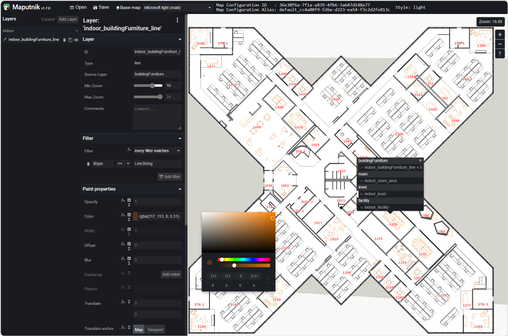 ビジュアル スタイル エディターのカラー パレットのスクリーンショット。