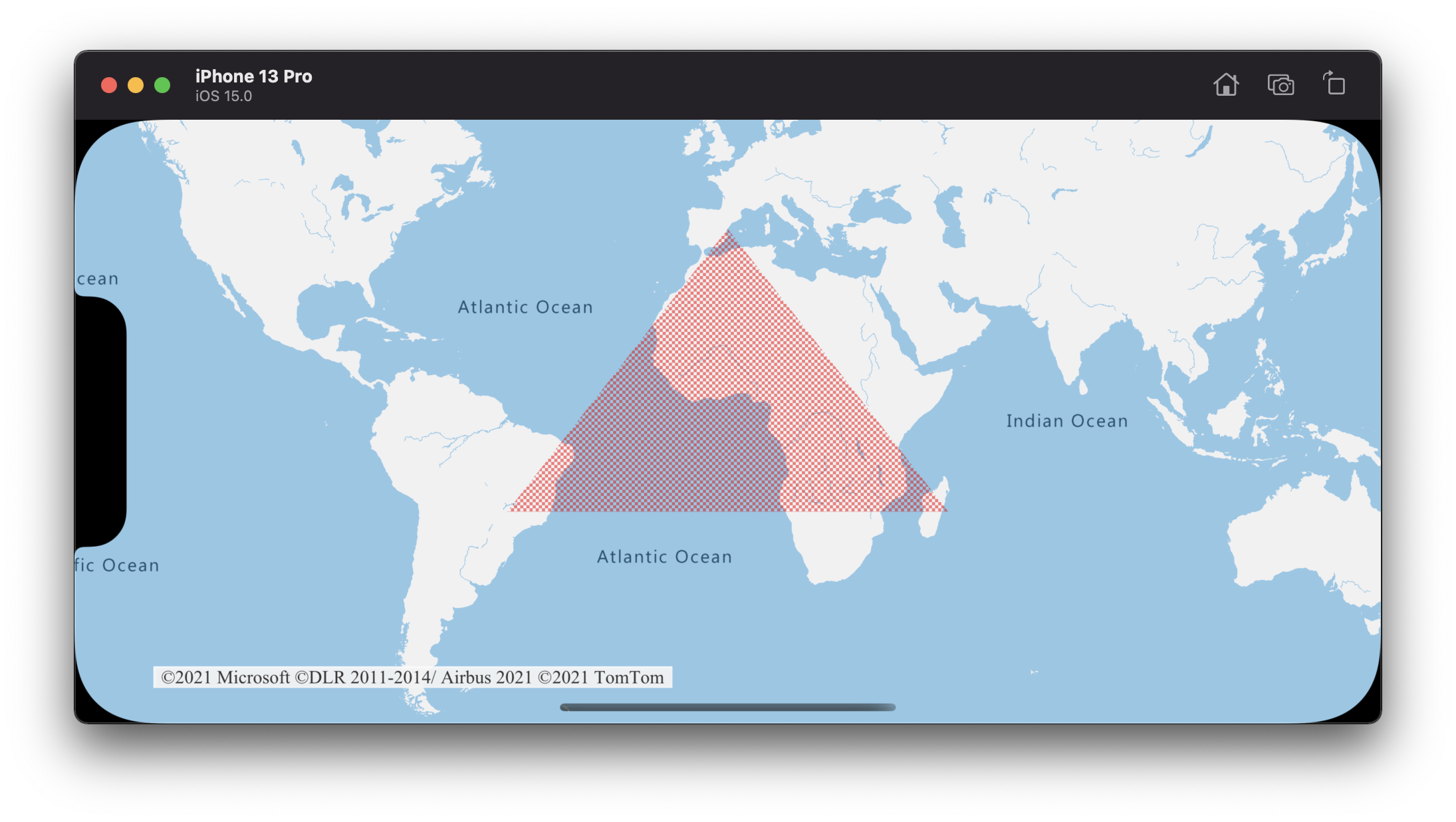 マップ上に塗りつぶしパターンで多角形をレンダリングする上記のコードを示す図。
