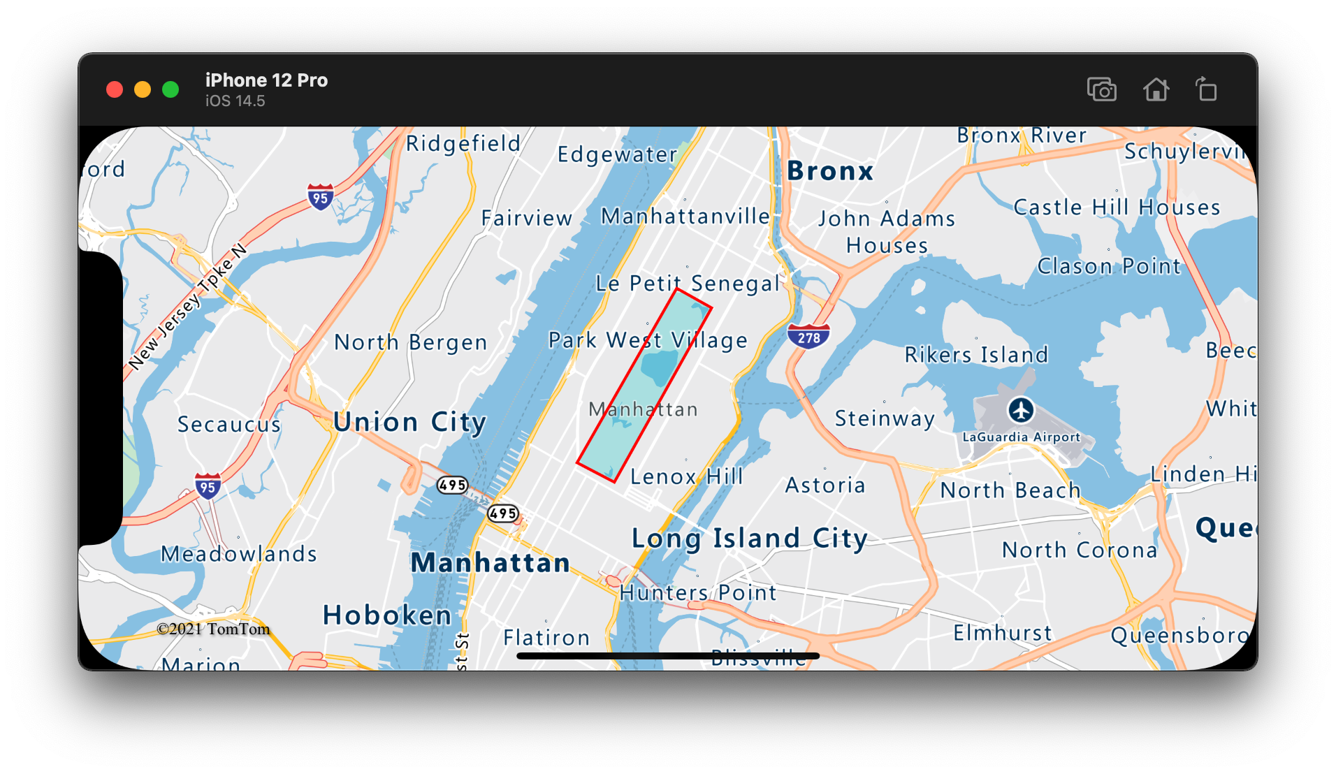 線レイヤーを使用してレンダリングされたアウトラインで多角形を示す画像。