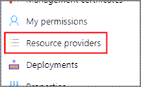 リソース ナビゲーション メニューの [リソース プロバイダー] オプションのスクリーンショット。