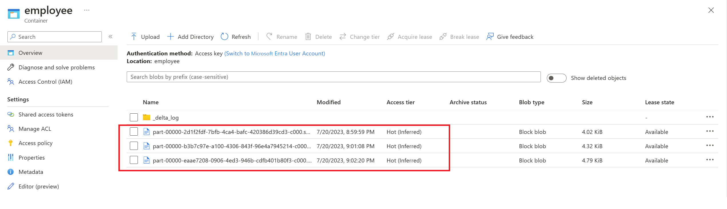 ターゲット Delta フォルダーのスクリーンショット。