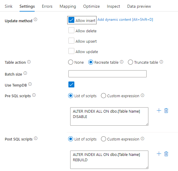 インデックスを無効にする