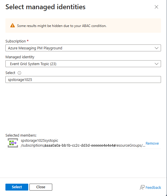 マネージド ID の選択を示すスクリーンショット。