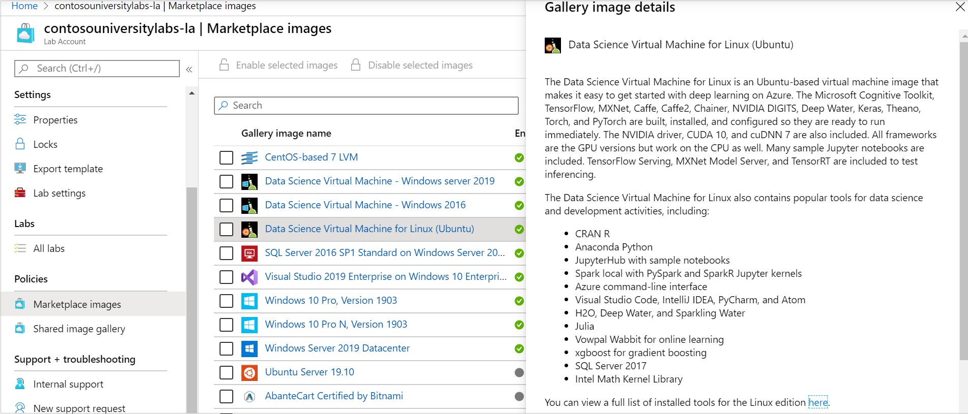 Azure Marketplace で確認できるイメージの一覧のスクリーンショット。