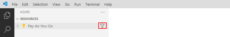 サブスクリプションと選択されたフィルター アイコンが表示された Azure ペインを示すスクリーンショット。