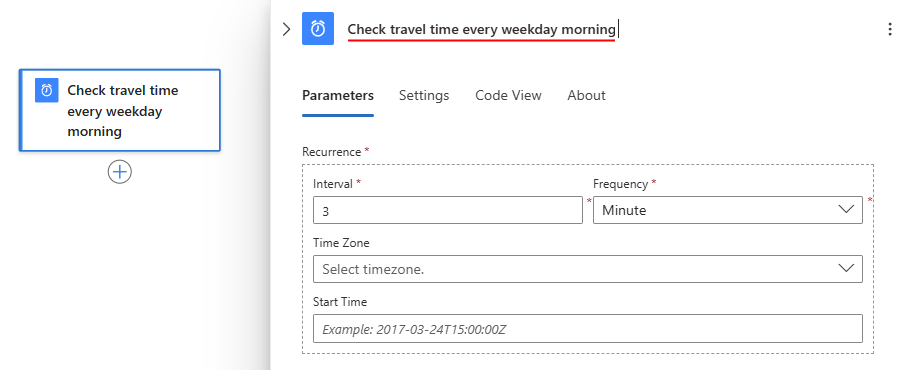 スクリーンショットは名前が変更されたトリガーを含む繰り返しトリガーのワークフロー デザイナーと情報ペインを示しています。