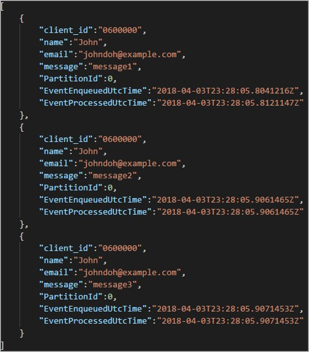 クライアント ID レコードを含む BLOB の内容を示すスクリーンショット。