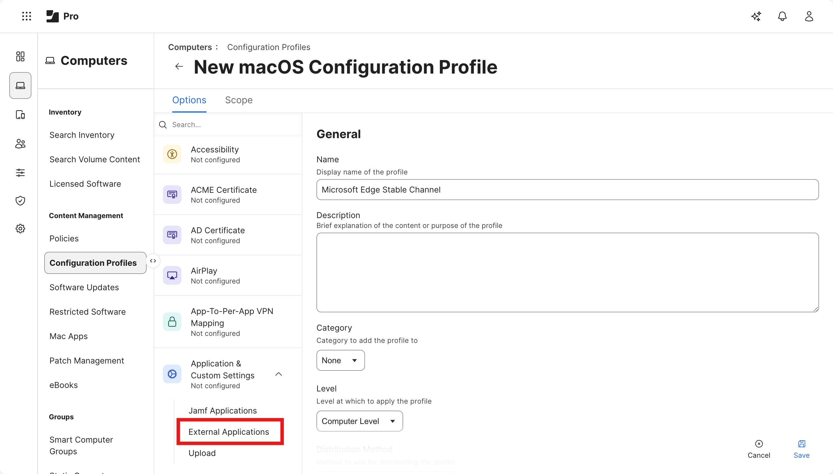 Jamf に新しいプロファイルを追加する