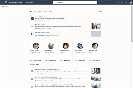 Microsoft Search の結果ページのスクリーンショット。