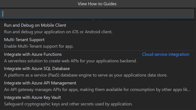 [ハウツー ガイドの表示] のクラウド サービス統合オプションを示すスクリーンショット。