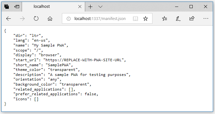 Web App Manifest loading from localhost