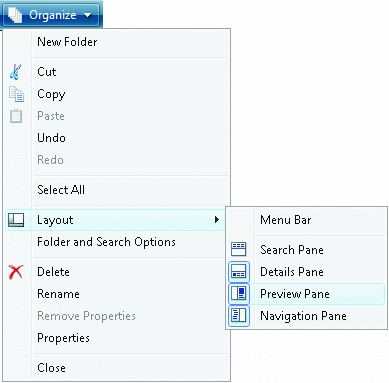Figure 1 Enabling Previews in Windows Vista Folders