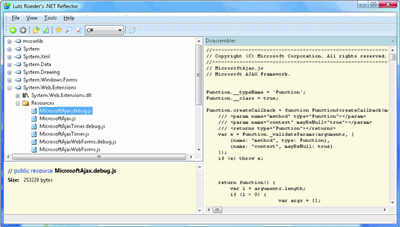 Figure 3 Using Reflector to View the System.Web.Extensions.dll's JavaScript Resources