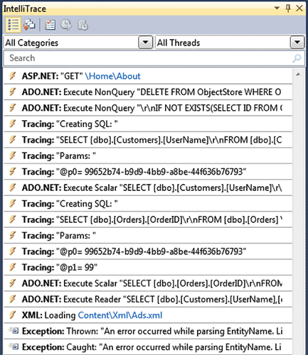 image: Diagnostic Information Collected by IntelliTrace