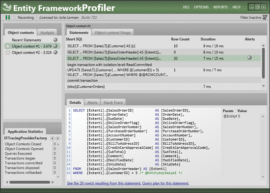 image: The EF Prof Query Profiler UI