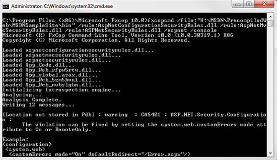 Fxcopcmd.exe を使用して ASP.NET 規則を実行
