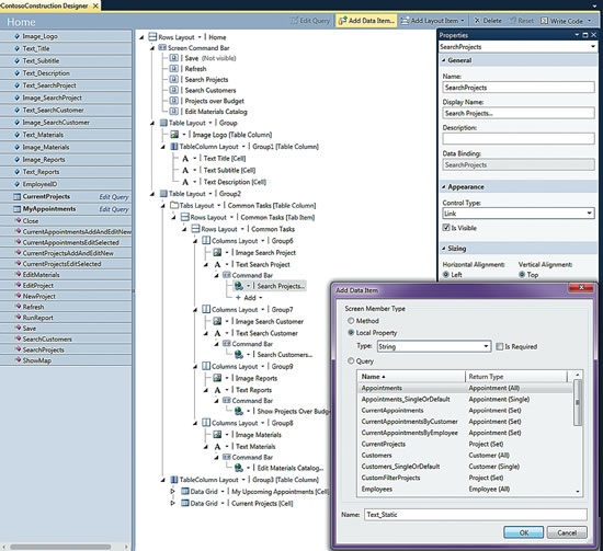 Data Items and the Content Tree in Screen Designer