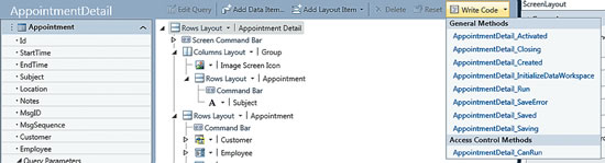 Access Screen Event Handlers via the Write Code Button