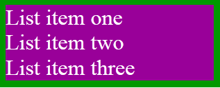 Each list item inherits colors but not borders