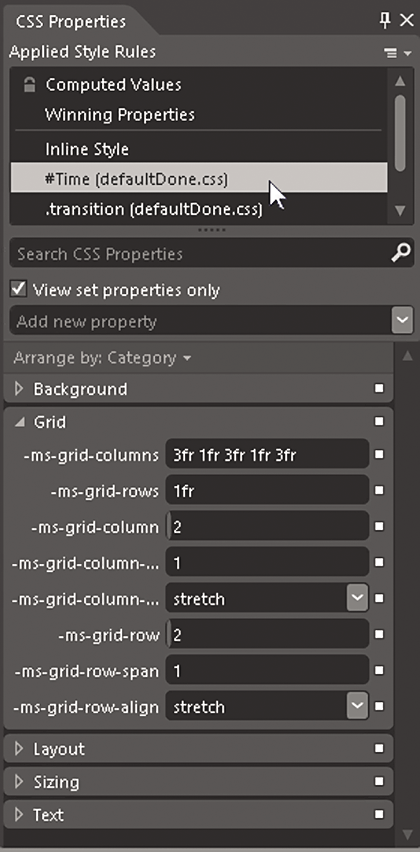 CSS Properties Panel